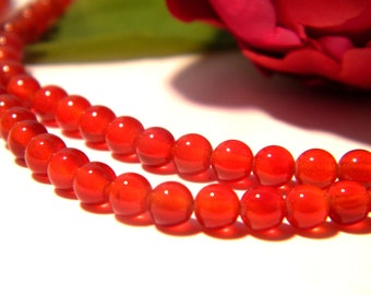 Fil De Perles En Cornaline - Boules 8mm Rouge Orange - 39cm Environ (46 Pièces) - Neuf Pour Création Bijoux