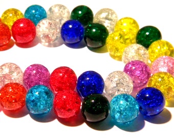 glass - Crackle Glass - multicolor - G141 16 Crackle glass beads - 12 mm bead