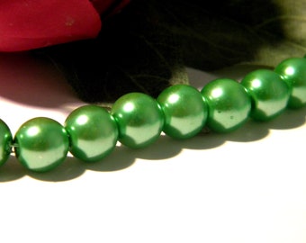 42 perles verre vert  , verre nacré irisé, perle 10 mm, perle verre , perle de culture, A136-3