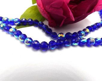 20 glass beads - 8 mm faceted bead - metal and glass effect - AB electroplated glass bead - faceted bead 2 blue tones - Q334-1