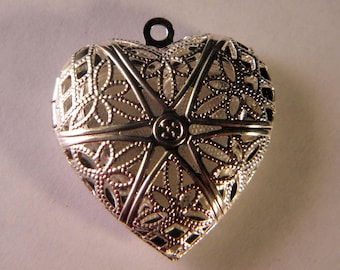 Support Pendentif Cage à Photo En Métal Argenté Rhodié - Forme Cœur 30mm, Neuf, Fait Main