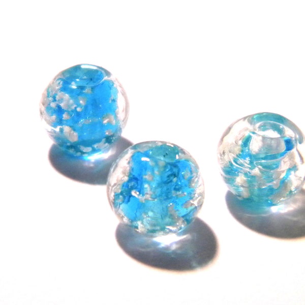 10 perles 8 mm -phosphorescente en verre lampwork - perle lumineuse-perle ronde en verre - 8 mm- turquoise -G148-3