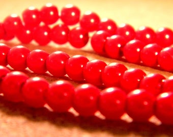 150 perles verre nacre irisé 6 mm -rouge métal-  PE 214