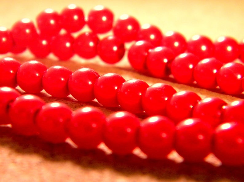 150 iridescent 6 mm red metal PE 214 Pearl glass beads image 1