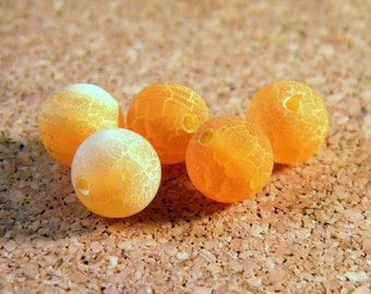 5 beads 8mm frosted cracked agate - orange AG75