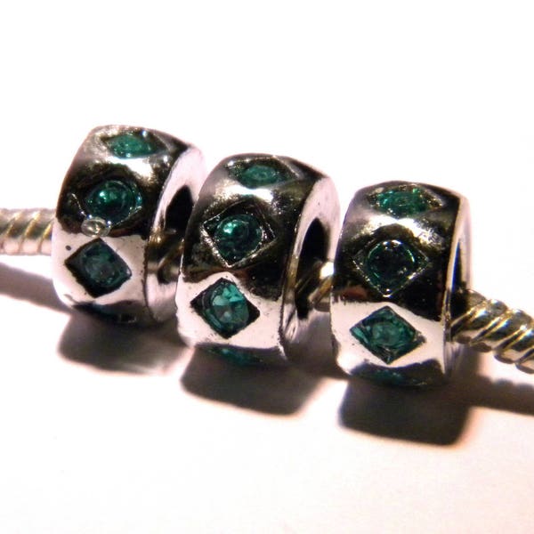 2 perle charm européenne 10 mm- rondelle- strass turquoise-PG131