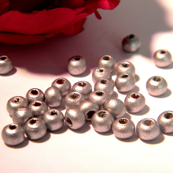 100 perles en bois argenté - perle bois naturel,  perle bois 6 mm , bois argent , B201