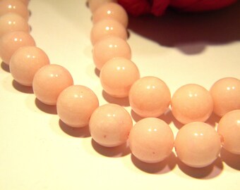 10 perles jade mashan  naturelle 10 mm -rose créme - gemme pierre fine - jade 10mm - Q187-3