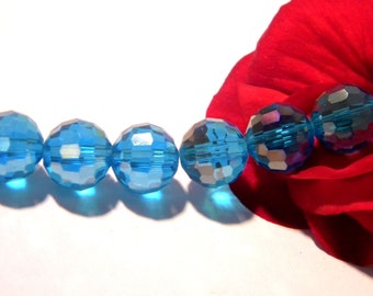 24 blue glass beads, 10mm glass bead, faceted pearl, electroplate glass, 10mm faceted beads, A272-2