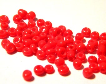 20g red seed beads, 3mm glass beads, red seed beads - opaque glass beads - ROC190