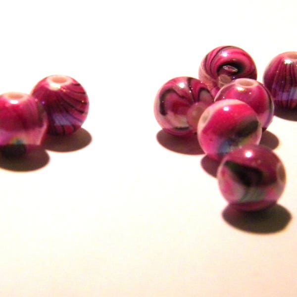 40 perles acryliques -8 mm - perles rondes  irisées vague de couleurs -8 mm -tons fuchsia- G175-4