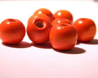 100 natural wooden beads 10 mm - painted wood and painted - orange-BP4