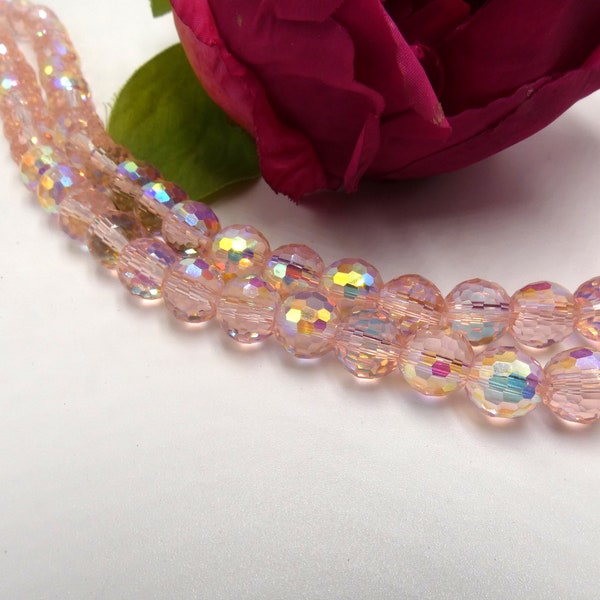 20 perles verre- perle facette 8 mm- effet métal et glass-perle en verre electroplaqué AB-  perle a facette 2 tons rose - Q334-5