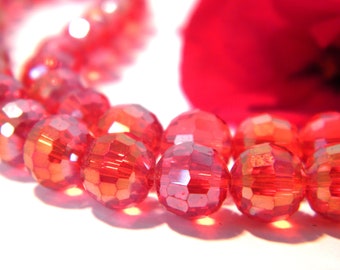 35 red glass beads, 8mm glass bead, faceted pearl, electroplate glass, 8mm faceted beads, A268-6