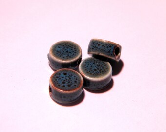 5 perles palets porcelaine émaillée-9 x 5 mm- fait main -bleu-PG19-6