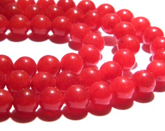 20 perles jade naturelle 8 mm -rouge bordeaux translucide - gemme pierre fine - PG110