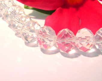 15 perles transparent, perle 14 mm , verre "cristal autrichien" à facettes , transparent -perle de verre cristal , Q2