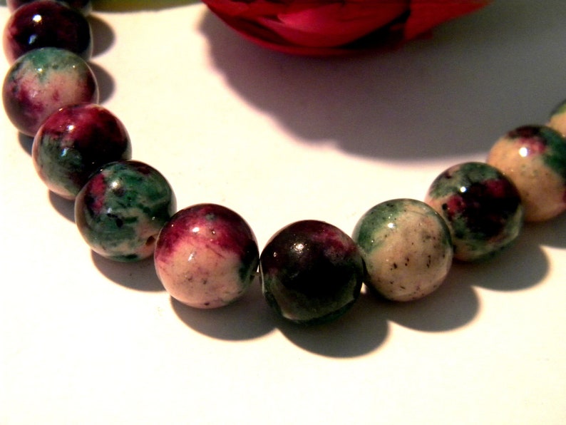 10 jade pearl, 12 mm pearl, natural jade, stone gem, natural stone, painted jade, purple green, A184-8 image 1