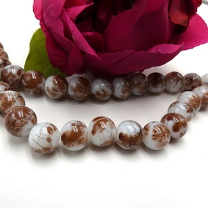 40 speckled glass beads - painted glass - 10 mm drawn glass bead - white and brown glass - 10 mm glass bead - painted glass bead - Q353