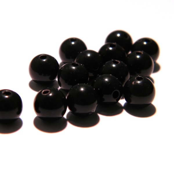 200 perles 6 mm acrylique -noir jais - perles plastique - perle ronde  mm  F 44