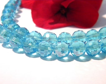 35 sky blue glass beads, 8 mm glass bead, faceted pearl, electroplated glass, 8 mm faceted beads, A268-5