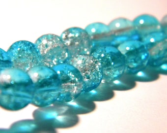 65 beads cracked glass - 6 mm - grade - AA-Crackle glass - bead glass two-tone turquoise G112