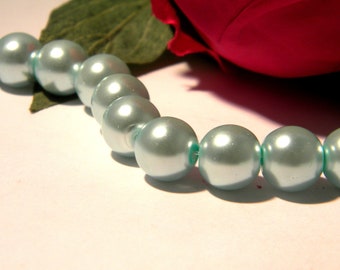 42 perles verre bleu , verre nacré irisé, perle 10 mm, perle verre , perle de culture, A136-1