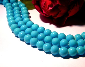 perles en verre 8 mm  - perle verre ronde bleu - perle en verre cuit - 50 Pcs - perle brillante bakingpaint - bleu turquoise - H87-4