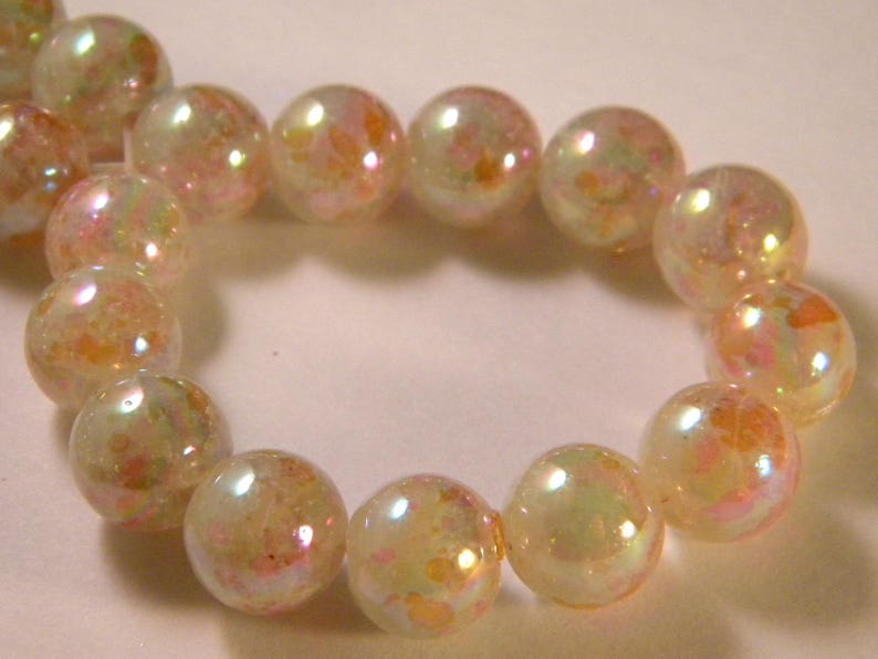 10 pearls iridescent Rainbow beige translucent glass 12 mm PE63 image 1