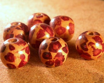 10 grosses perles en bois naturel leopard 20x 18 mm B13