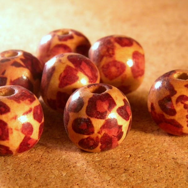 10 grosses perles en bois naturel leopard 20x 18 mm B13