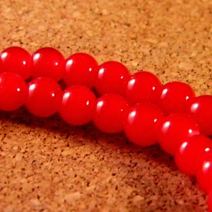 100 glass beads 6 mm &quot;jade&quot; -red tomato -PE85