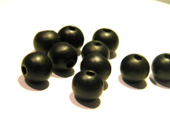 50 beads 12 mm - natural wood bead 12 mm - matte black - painted natural wood bead - B804