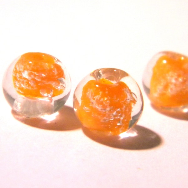 10 perles 8 mm -phosphorescente en verre lampwork - perle lumineuse-perle ronde en verre - 8 mm-orange-G148-9