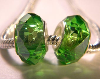 3 European charm bead - faceted glass 14x 10 mm emerald green - C37