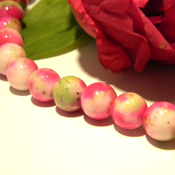 10 perles  jade , perle jade 10 mm - gemmes pierres fines- jade - pierre naturelle , tons fuchsia , Q186-7