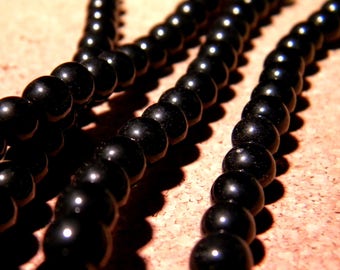60 luminous glass beads - 8 mm - &quot;jade&quot; style - black -PF95