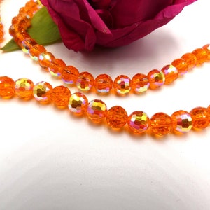20 glass beads - 8 mm faceted bead - metal and glass effect - AB electroplated glass bead - faceted bead 2 orange tones - Q334-1