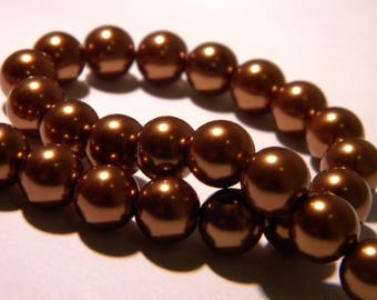 25 glass 8 mm - Pearl glass bead - iridescent glass beads fashion Pearl - Brown-G165-5