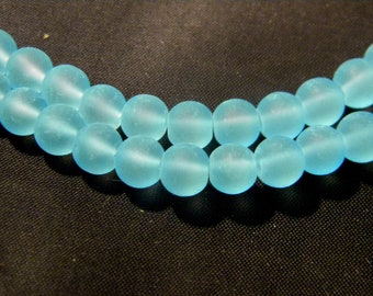100 perles verre 6 mm, perle de verre givre dépoli, verre givré dépoli, perle en verre bleu , A201