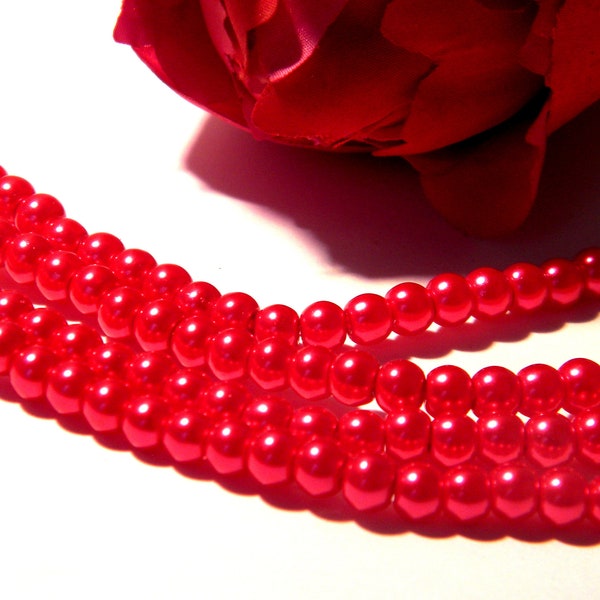 perles verre rouge, perle de verre, verre nacre irisé, perle  4 mm - 210 Pcs perles rouge,   H187-6