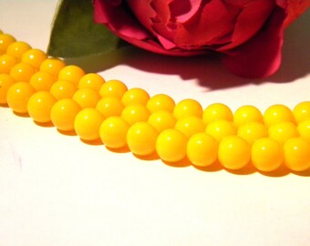 glass beads 6 mm - Pearl yellow round glass - fired glass - 35 Pcs Pearl - Pearl glossy bakingpaint - H125 3