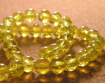 130 perles en verre craquelé 6 mm -jaune- PE128