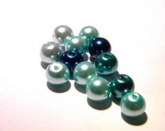 40 beads 8 mm glass - iridescent pearly - ultramarine mix -F83