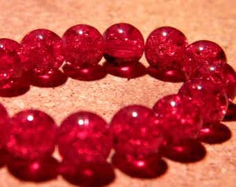 100 perles en verre craquelé 8 mm -rouge- perle de verre,  PF65