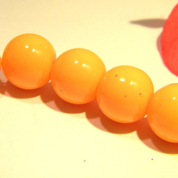 10 perles verre cuit-12 mm- verre cuit qualité , lisse et brillante- orange fluo clair lumineux- A181-7