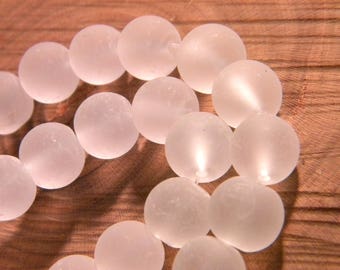 14 beads - frosted effect - in frosted glass 12 mm - white - A183-9