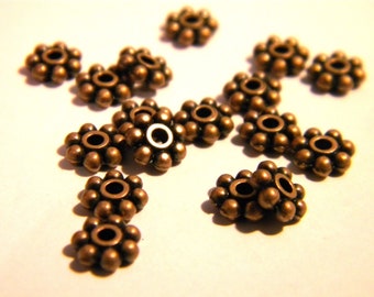 50 copper spacer bead, metal bead, spacer bead, 6 mm, red copper star bead, A325