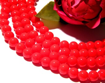Glasperlen 8 mm - Runde Perle rot - gekocht - 50 Stück - Glas Perle Perle brillant Bakingpaint - H87-1