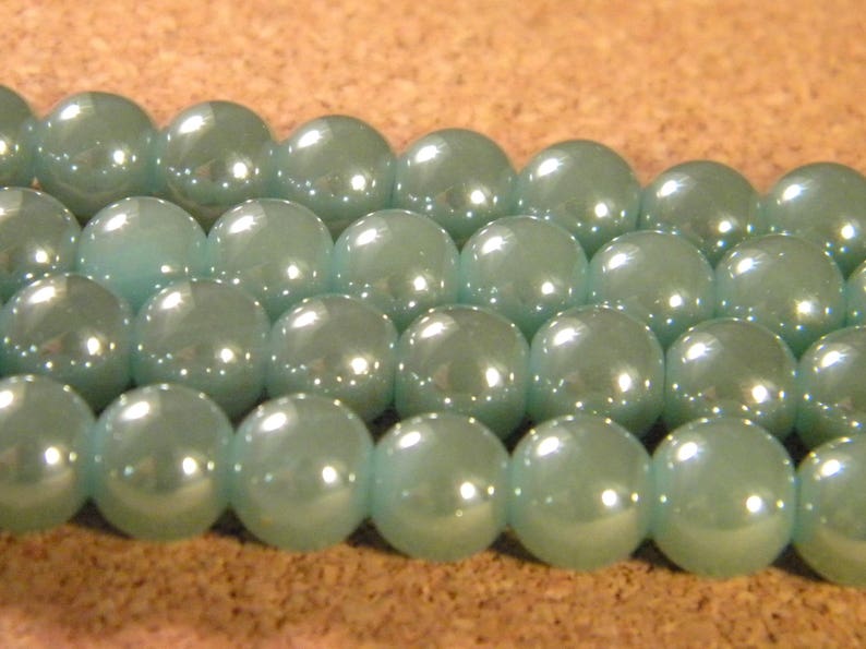 20 beads of 8 mm in plated glass imitation jade blue gray PE199-4 image 1